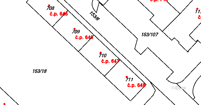 Lobeček 647, Kralupy nad Vltavou na parcele st. 710 v KÚ Lobeček, Katastrální mapa