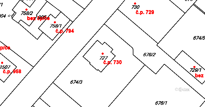 Neratovice 730 na parcele st. 727 v KÚ Neratovice, Katastrální mapa