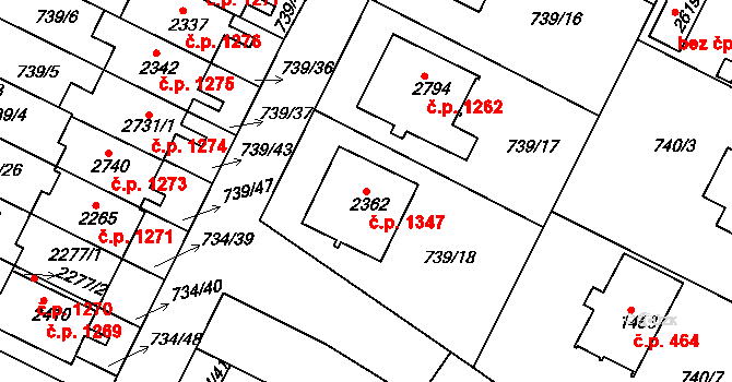 Neratovice 1347 na parcele st. 2362 v KÚ Neratovice, Katastrální mapa