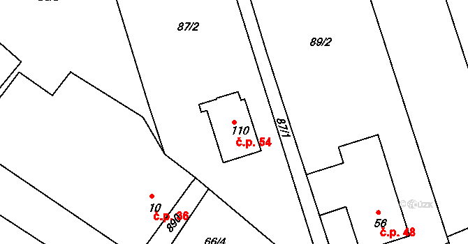 Mokrouše 54 na parcele st. 110 v KÚ Mokrouše, Katastrální mapa