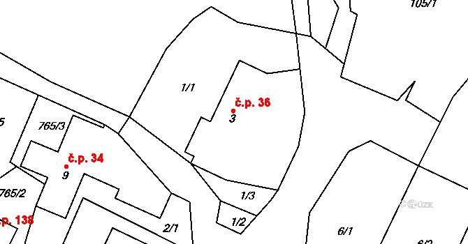 Žďár nad Metují 36 na parcele st. 3 v KÚ Žďár nad Metují, Katastrální mapa
