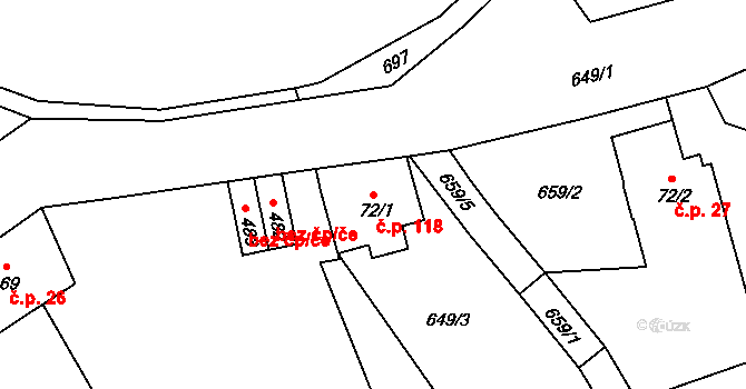 Běloves 118, Náchod na parcele st. 72/1 v KÚ Běloves, Katastrální mapa
