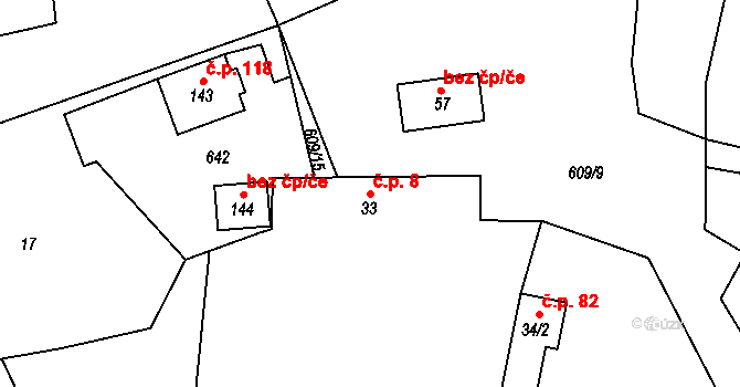 Lohenice 8, Přelouč na parcele st. 33 v KÚ Lohenice u Přelouče, Katastrální mapa