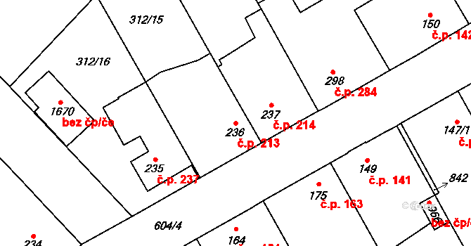 Rosice 213, Pardubice na parcele st. 236 v KÚ Rosice nad Labem, Katastrální mapa