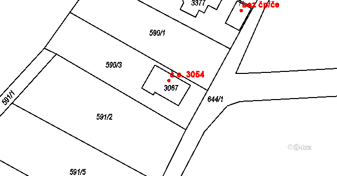Sezimovo Ústí 3054 na parcele st. 3067 v KÚ Sezimovo Ústí, Katastrální mapa