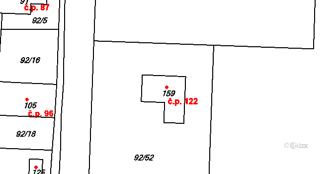 Vortová 122 na parcele st. 159 v KÚ Vortová, Katastrální mapa