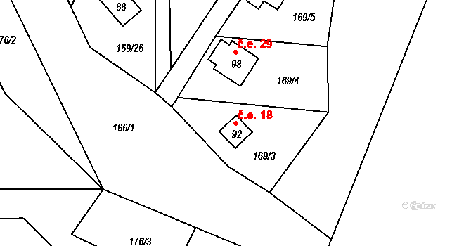 Pivonín 18, Zábřeh na parcele st. 92 v KÚ Pivonín, Katastrální mapa