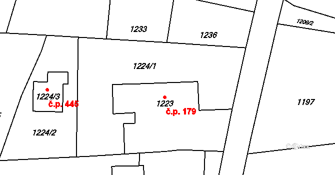 Kunín 179 na parcele st. 1223 v KÚ Kunín, Katastrální mapa