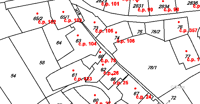 Štramberk 78 na parcele st. 69 v KÚ Štramberk, Katastrální mapa