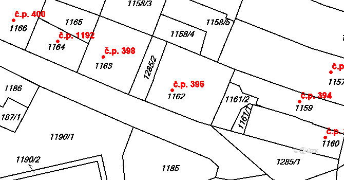 Bílovec 396 na parcele st. 1162 v KÚ Bílovec-město, Katastrální mapa