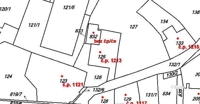 Příbor 1213 na parcele st. 125 v KÚ Klokočov u Příbora, Katastrální mapa