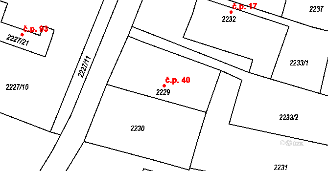 Vodná 40, Kamenice nad Lipou na parcele st. 2229 v KÚ Kamenice nad Lipou, Katastrální mapa