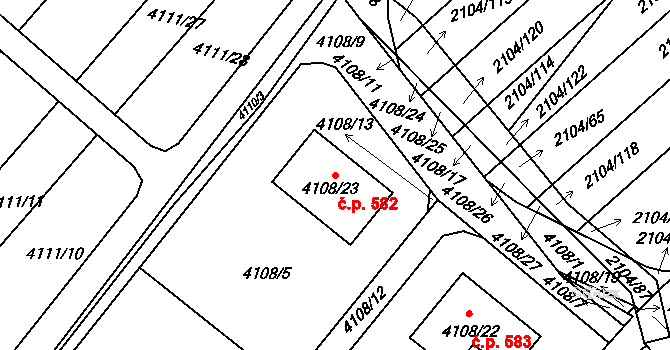 Příbram III 582, Příbram na parcele st. 4108/23 v KÚ Příbram, Katastrální mapa