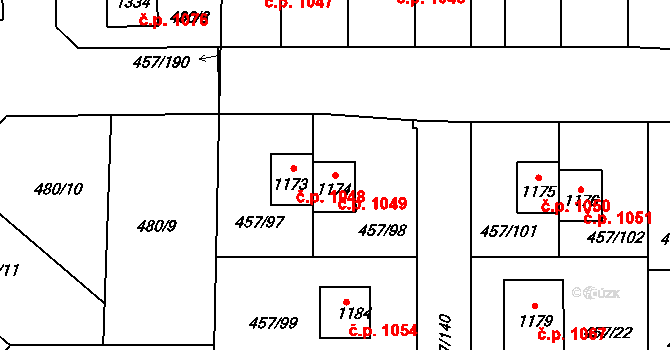 Nehvizdy 1049 na parcele st. 1174 v KÚ Nehvizdy, Katastrální mapa