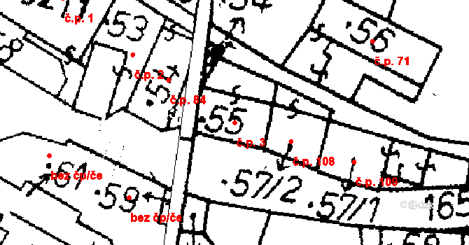 Bělčice 3 na parcele st. 55 v KÚ Bělčice, Katastrální mapa