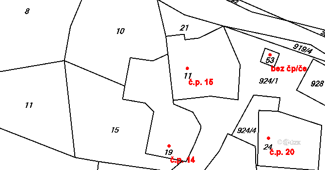 Nuzín 14, Čestice na parcele st. 19 v KÚ Nuzín, Katastrální mapa