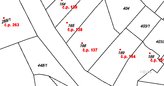 Merklín 137 na parcele st. 166 v KÚ Merklín u Přeštic, Katastrální mapa