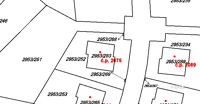 Kadaň 2075 na parcele st. 2953/283 v KÚ Kadaň, Katastrální mapa