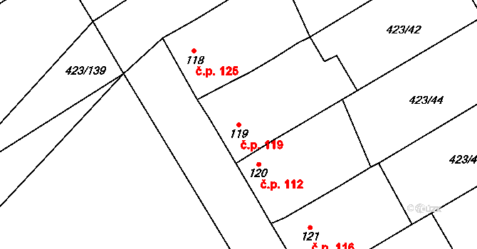 Břvany 119 na parcele st. 119 v KÚ Břvany, Katastrální mapa
