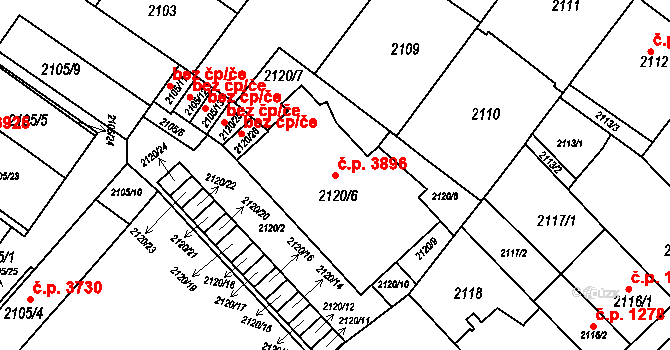 Znojmo 3896 na parcele st. 2120/6 v KÚ Znojmo-město, Katastrální mapa