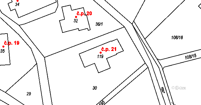 Lhotky 21, Kramolna na parcele st. 119 v KÚ Lhotky, Katastrální mapa