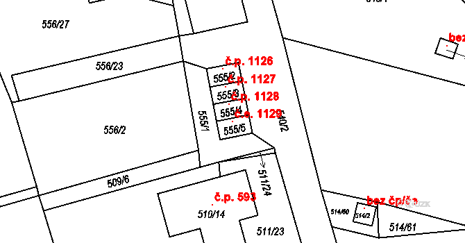 Dobšice 1129 na parcele st. 555/5 v KÚ Dobšice u Znojma, Katastrální mapa