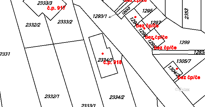 Klobouky u Brna 918 na parcele st. 2334/3 v KÚ Klobouky u Brna, Katastrální mapa