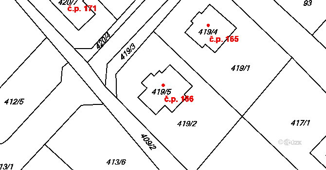 Čučice 166 na parcele st. 419/5 v KÚ Čučice, Katastrální mapa
