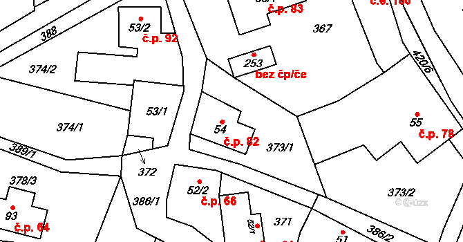 Klokočovská Lhotka 82, Klokočov na parcele st. 54 v KÚ Klokočov, Katastrální mapa