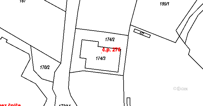 Benice 275, Praha na parcele st. 174/3 v KÚ Benice, Katastrální mapa