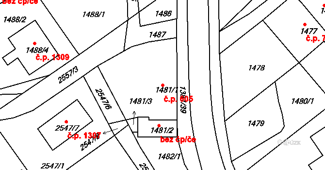 Kostelec nad Orlicí 605 na parcele st. 1481/1 v KÚ Kostelec nad Orlicí, Katastrální mapa