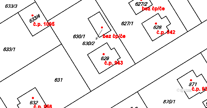 Rychnov nad Kněžnou 943 na parcele st. 629 v KÚ Rychnov nad Kněžnou, Katastrální mapa