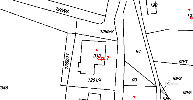 Horní Lánov 7, Lánov na parcele st. 333 v KÚ Horní Lánov, Katastrální mapa