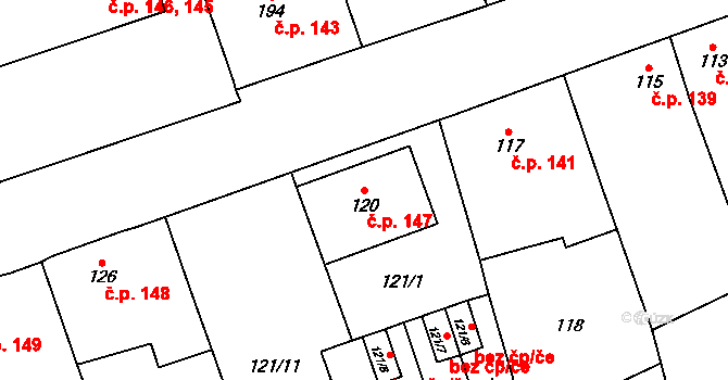 Cvrčovice 147 na parcele st. 120 v KÚ Cvrčovice u Pohořelic, Katastrální mapa