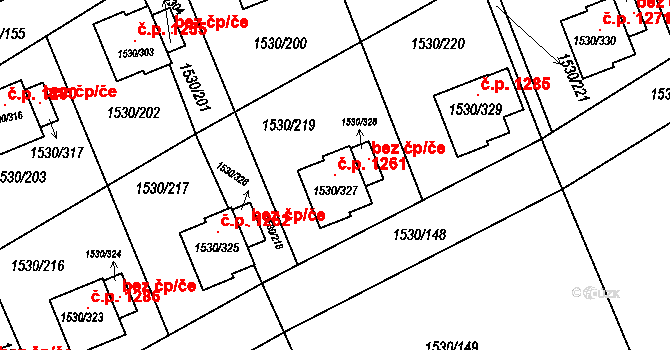Řeporyje 1261, Praha na parcele st. 1530/327 v KÚ Řeporyje, Katastrální mapa