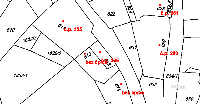 Klobouky u Brna 335 na parcele st. 612 v KÚ Klobouky u Brna, Katastrální mapa