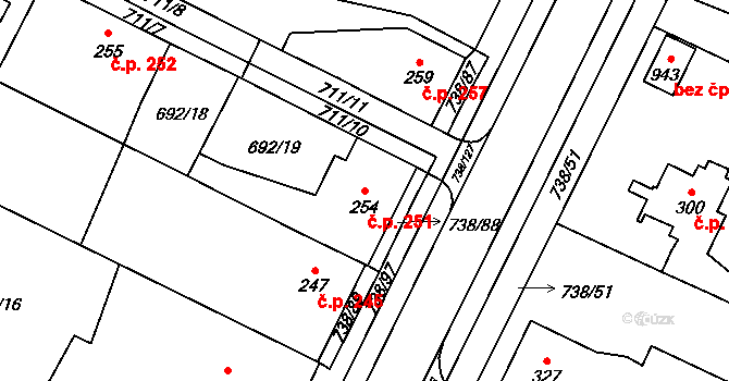 Chotěšov 251 na parcele st. 254 v KÚ Chotěšov, Katastrální mapa