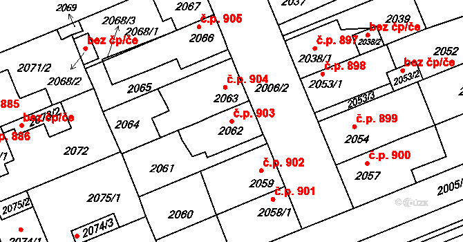 Holešov 903 na parcele st. 2062 v KÚ Holešov, Katastrální mapa