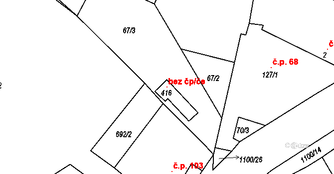 Jestřabí Lhota 106825712 na parcele st. 416 v KÚ Jestřabí Lhota, Katastrální mapa
