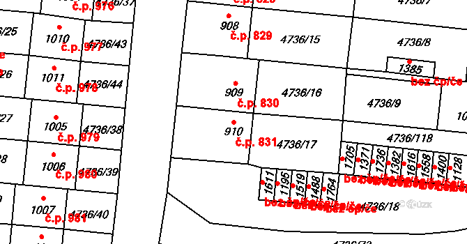 Hrušovany nad Jevišovkou 831 na parcele st. 910 v KÚ Hrušovany nad Jevišovkou, Katastrální mapa