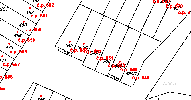 Přímětice 651, Znojmo na parcele st. 547/1 v KÚ Přímětice, Katastrální mapa