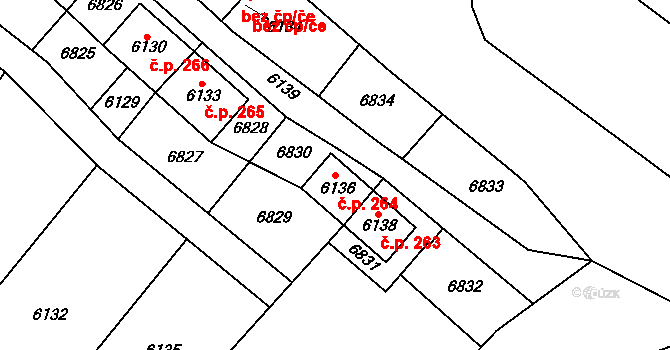 Šanov 264 na parcele st. 6136 v KÚ Šanov nad Jevišovkou, Katastrální mapa