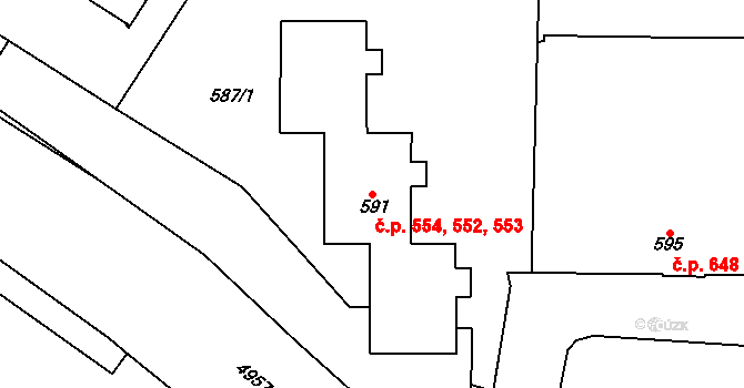 Přerov I-Město 552,553,554, Přerov na parcele st. 591 v KÚ Přerov, Katastrální mapa