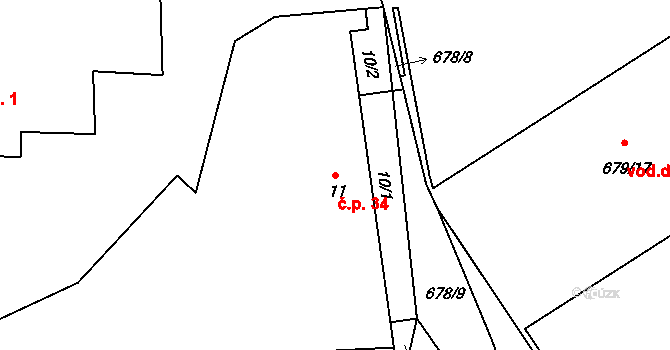 Černé Budy 34, Sázava na parcele st. 11 v KÚ Černé Budy, Katastrální mapa