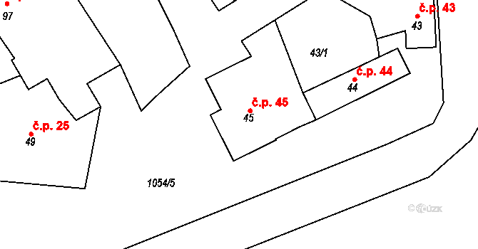 Vinaře 45 na parcele st. 45 v KÚ Vinaře, Katastrální mapa