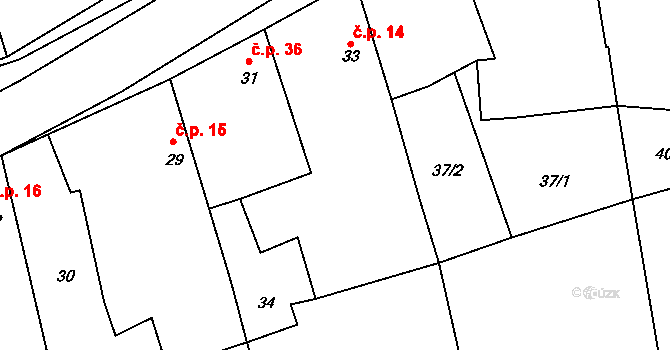 Chvalešovice 14, Dříteň na parcele st. 33 v KÚ Chvalešovice, Katastrální mapa