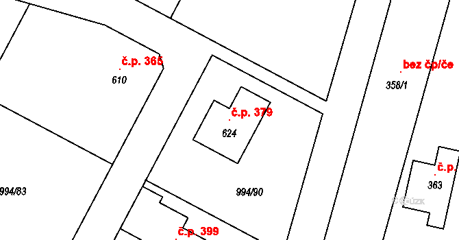 Čimelice 379 na parcele st. 624 v KÚ Čimelice, Katastrální mapa