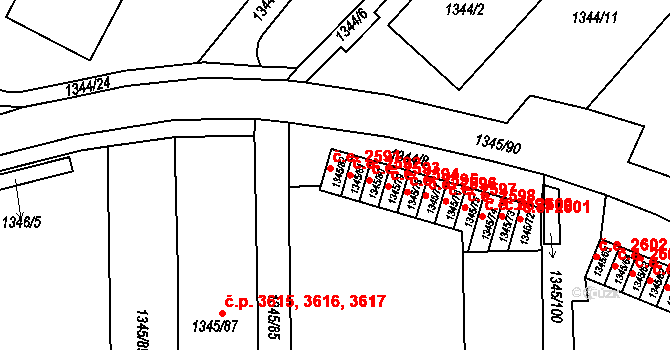Jihlava 2591 na parcele st. 1345/82 v KÚ Jihlava, Katastrální mapa