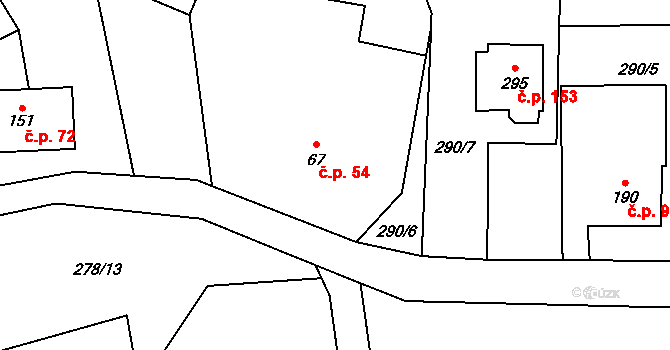 Karpentná 54, Třinec na parcele st. 67 v KÚ Karpentná, Katastrální mapa