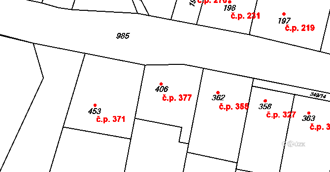 Rožďalovice 377 na parcele st. 406/1 v KÚ Rožďalovice, Katastrální mapa